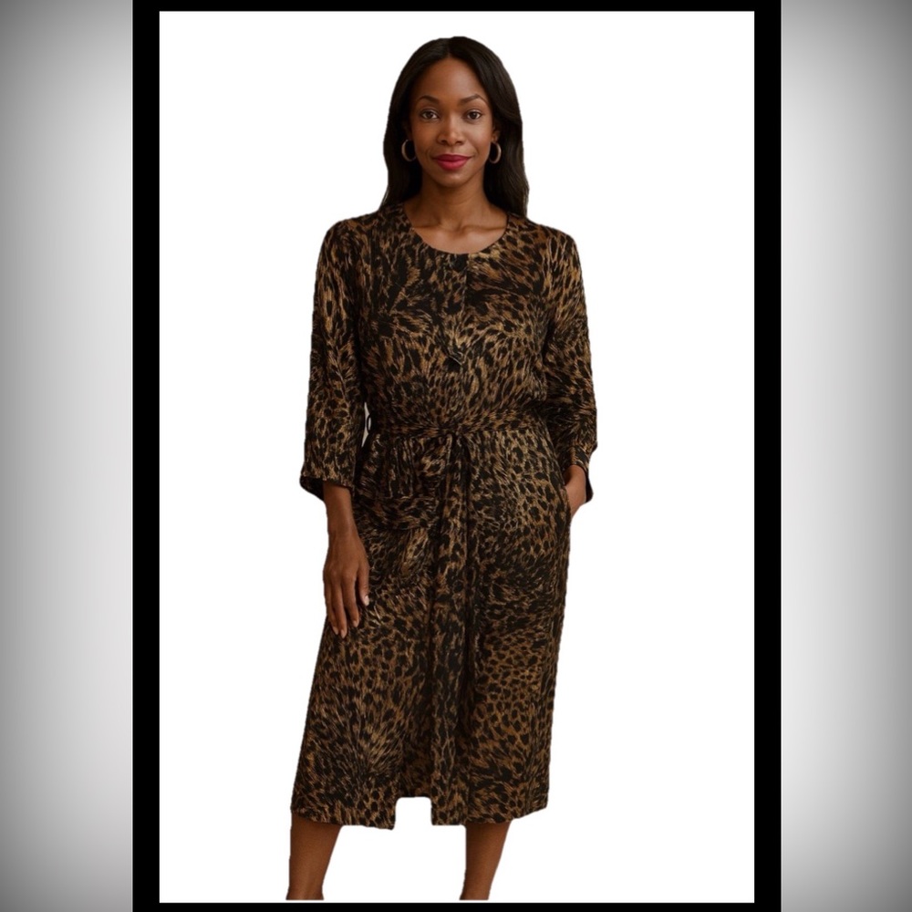 Adrianna Papell Animal Print 100% Silk Dress Size 12